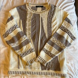 Men's Textured Knit Sweater in Cream and Brown
